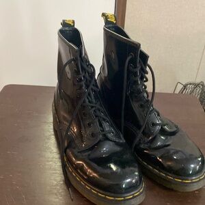 Dr Martens black patent leather boots